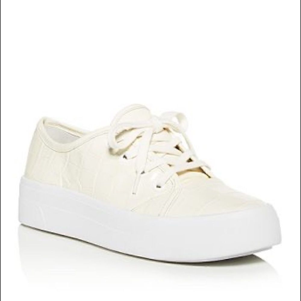 Via Spiga Viola Milk Croc-Embossed Low-Top Sneakers New 7.5M
